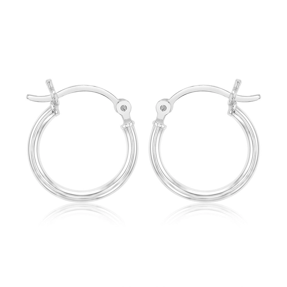 Sterling Silver Plain Round 15mm Hoop Earrings