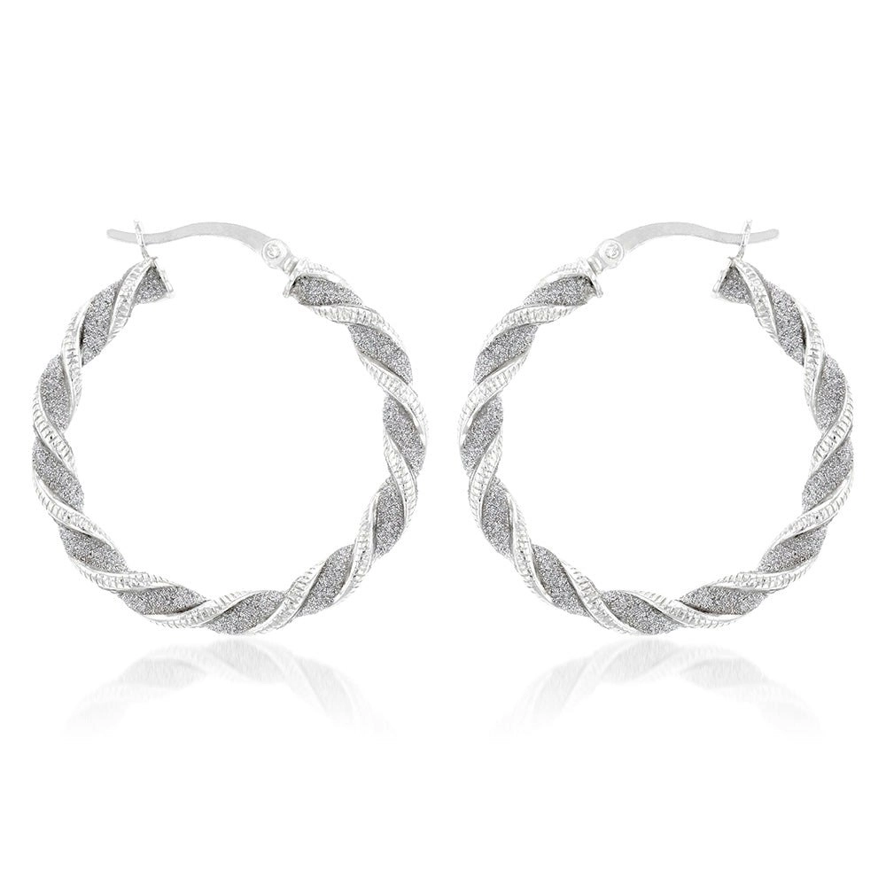 Sterling Silver Patterned Twisted Hoop Earrings