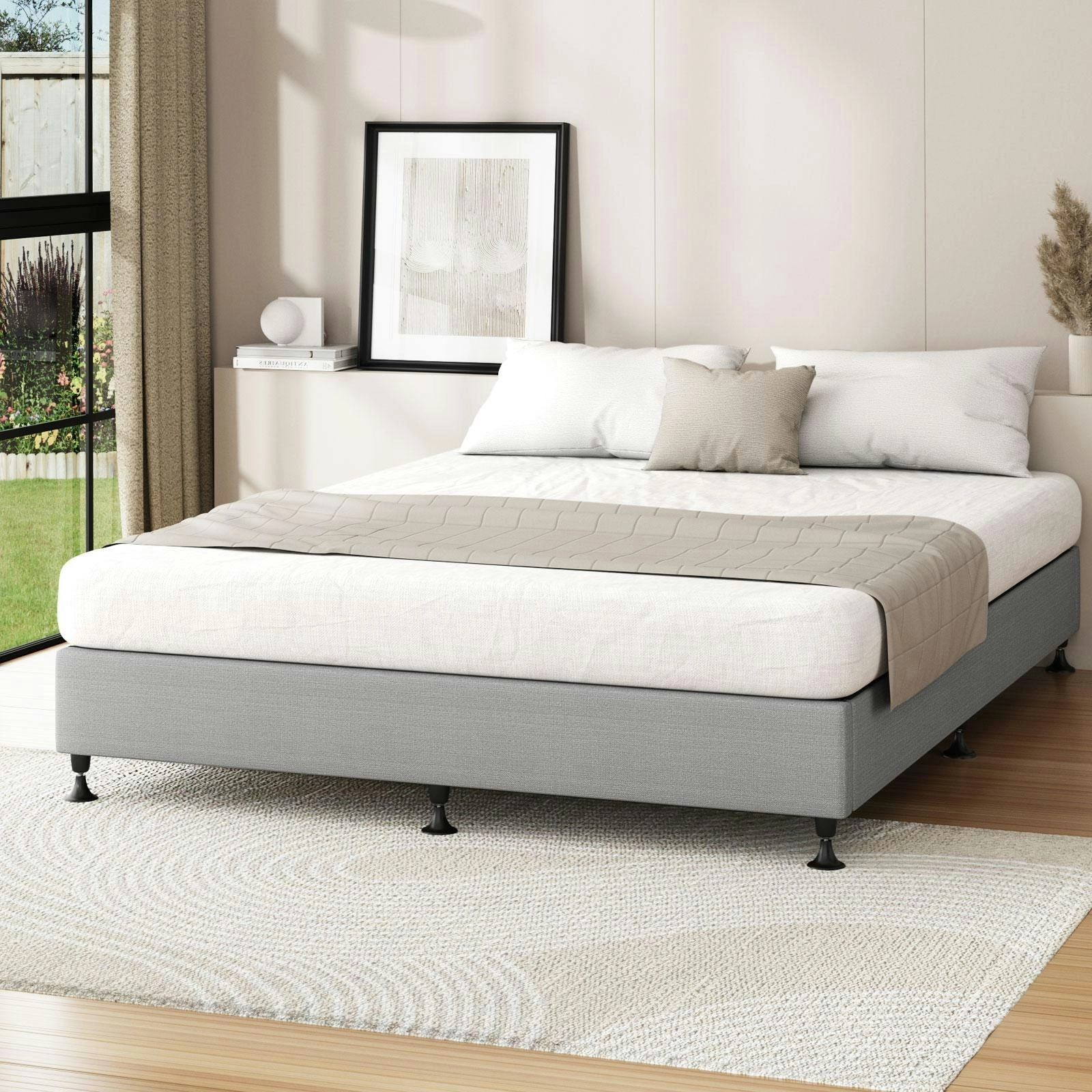 Oikiture Bed Frame Queen Size Bed Base Platform Grey