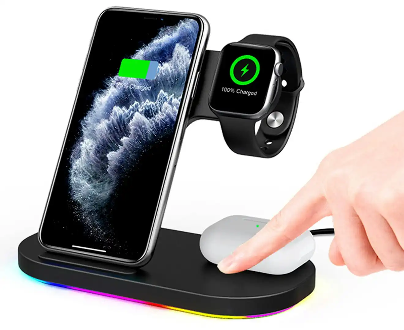 3 in 1 15W Fast Wireless Charger Stand with Breathing Indicator