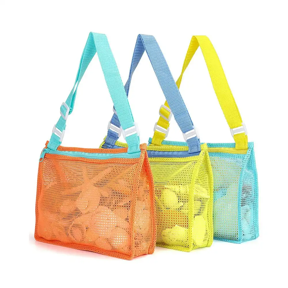 3Pcs Beach Toy Mesh Bag Kids Shell Collecting Bag Beach Sand Toy Seashell Bag