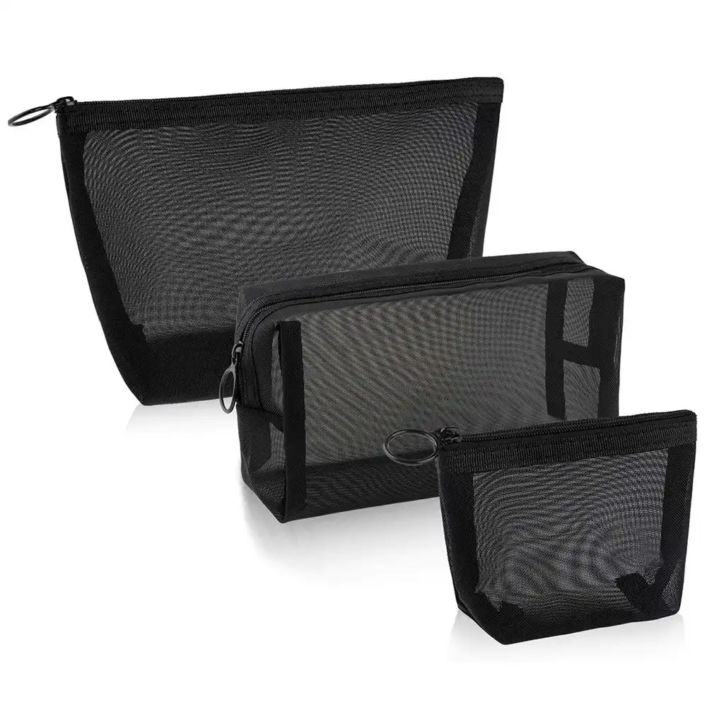 3 Pack Women Men Necessary Cosmetic Bag Transparent Mesh Travel Organizer