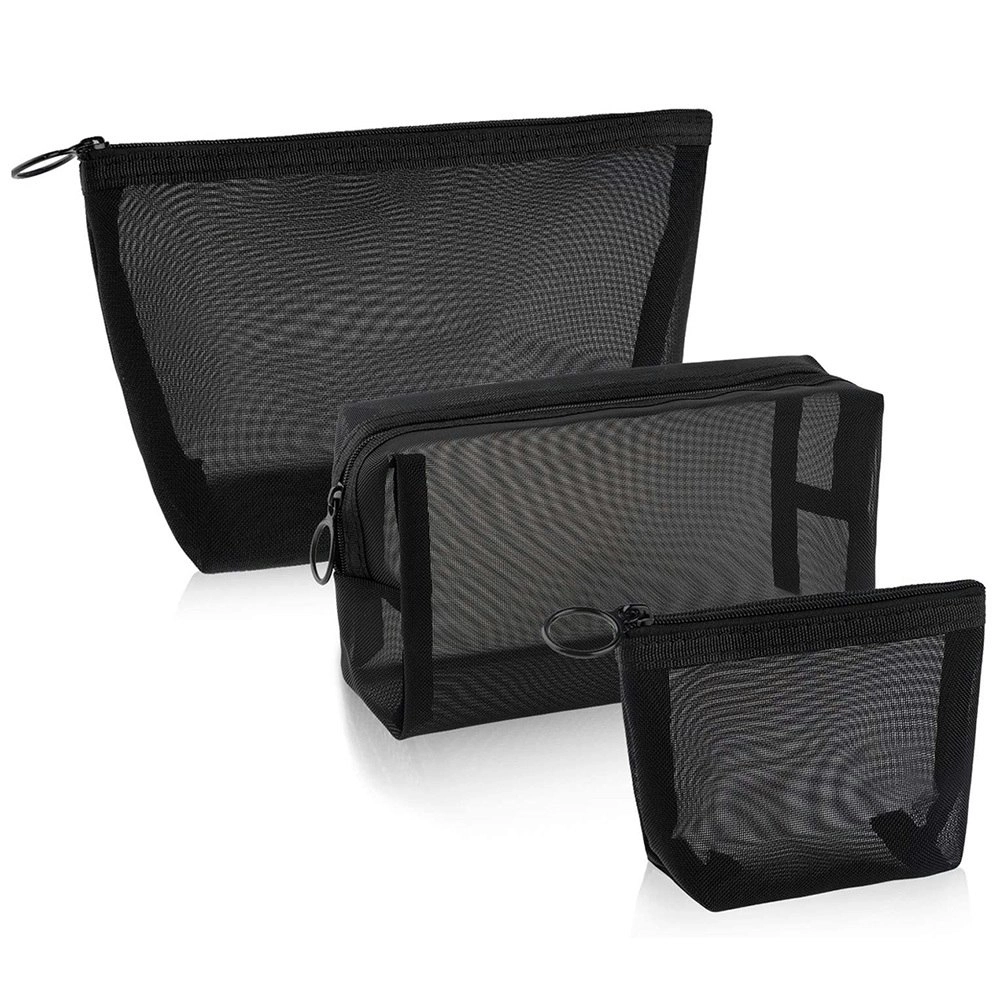 3 Pack Women Men Necessary Cosmetic Bag Transparent Mesh Travel Organizer