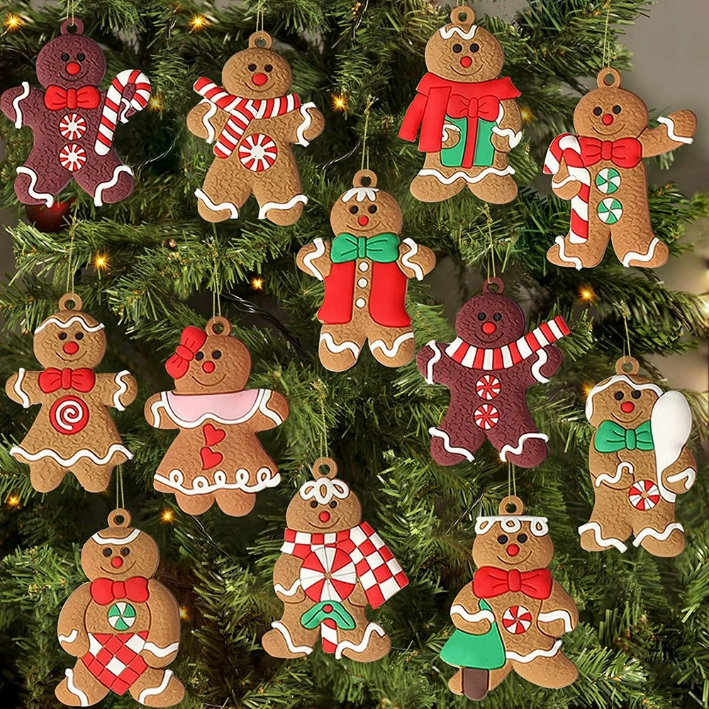 12pcs Gingerbread Man Ornaments for Christmas Tree Hanging Decorations