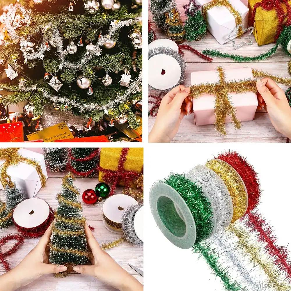 4 Rolls Metallic Tinsel Garland Multicolor Glitter Ribbon Glitter Hanging Rope