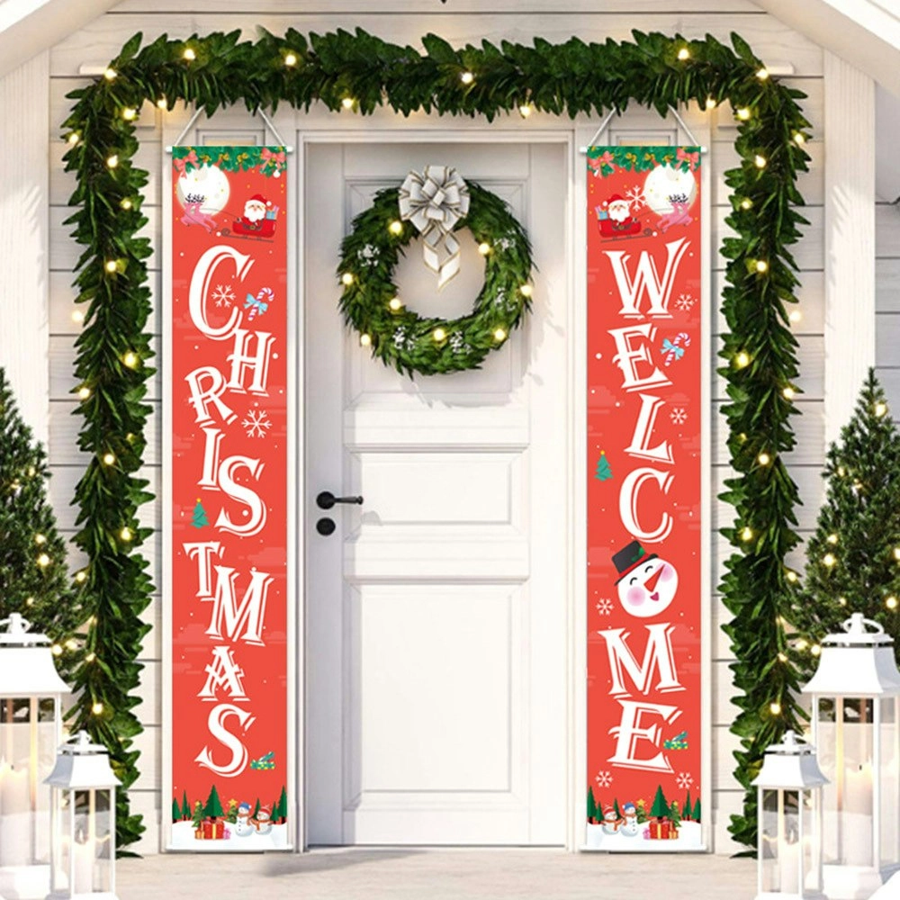 1 Pair Christmas Door Hanging Banners Christmas Welcome Banner Door Decorations