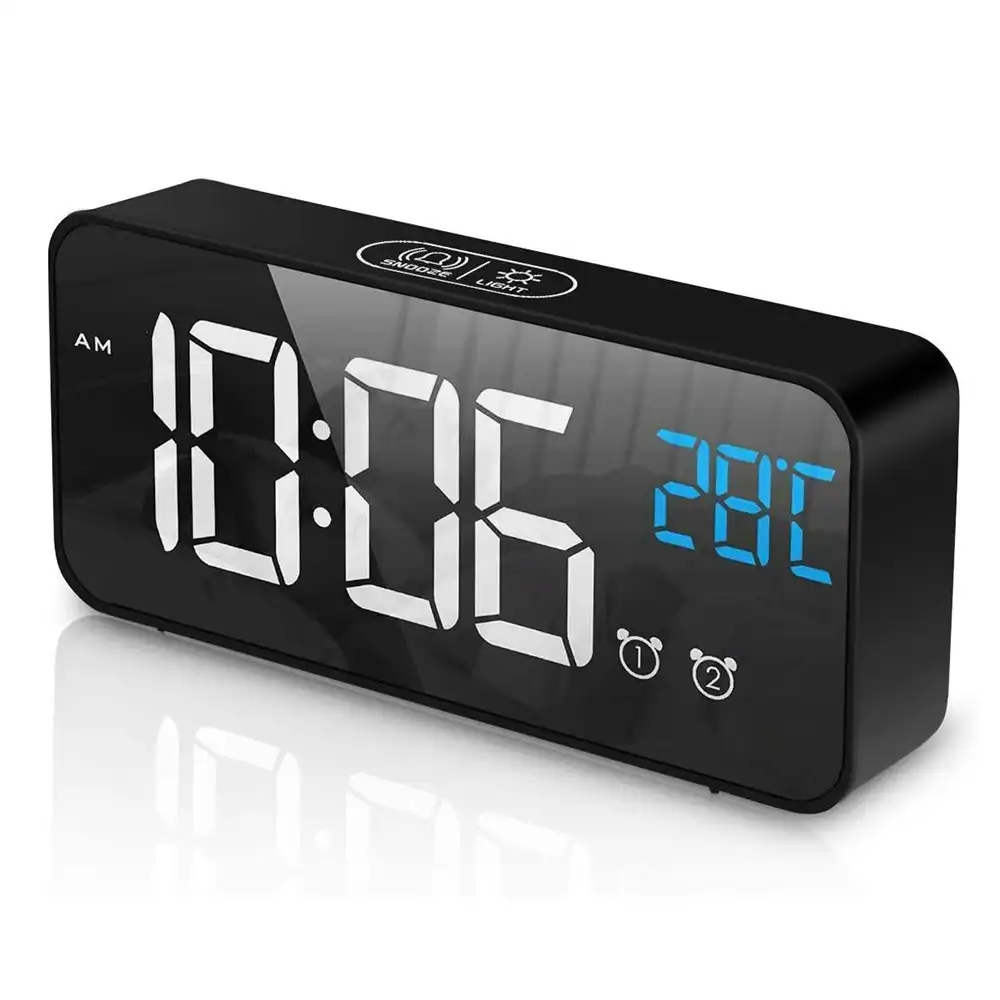 LED music Digital Clock Alarms Voice Control Snooze Temperature Display