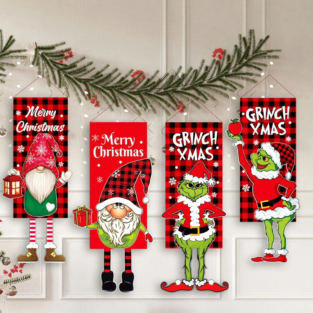 4Pcs Christmas Decorations Grinch Hanging Feet Doll Hanging Doll Hanging Flag