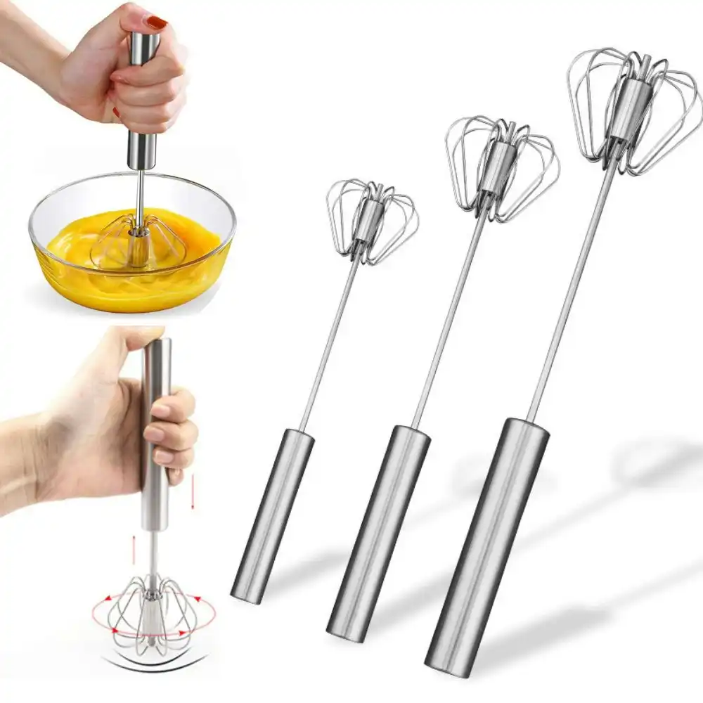 3 pack Stainless Steel Rotating Semi-Automatic Eggbeater