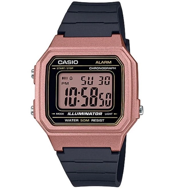 Casio Rose Gold & Black Unisex 50m Multi-function Digital Watch W-217HM-5A