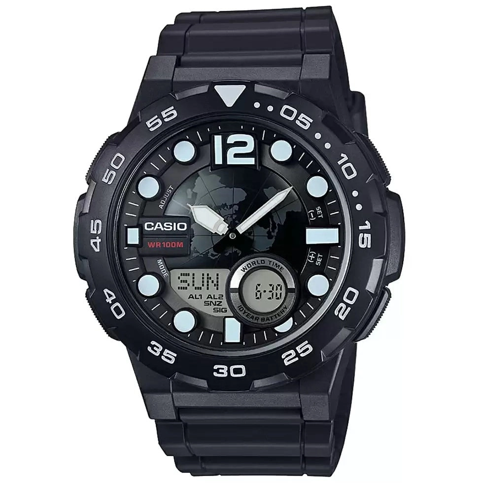 Casio Black White Men's 100m Analog Digital Sports Watch AEQ-100W-1A