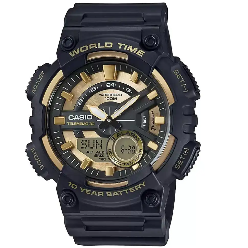 Casio Black Gold Men's 100m Analog Digital Sports Watch AEQ-110BW-9A