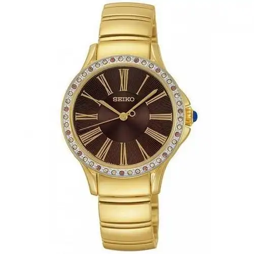 Seiko Swarovski SRZ444 P1 Gold/Black Dial Women's Analog Quartz Watch