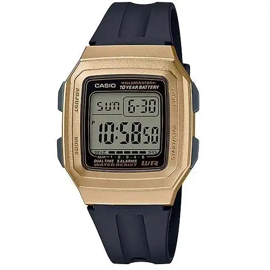 Casio F-201WAM-9 Black and Gold Dual Time Unisex Digital Watch