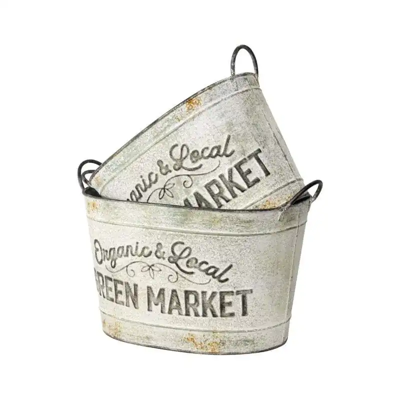 Willow & Silk Nested 38cm/34.5cm Set of 2 'Organic & Local' Planter Buckets