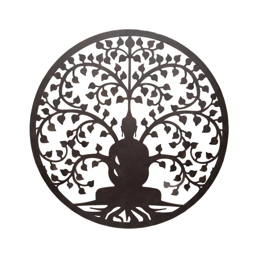 Willow & Silk Metal 80cm Meditating Buddha Serenity Tree Round Wall Art