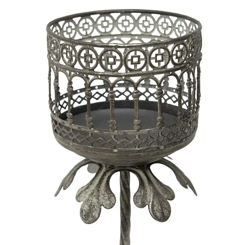 Willow & Silk Vintage Metal 51cm Grey Baroque Pillar Candle Holder