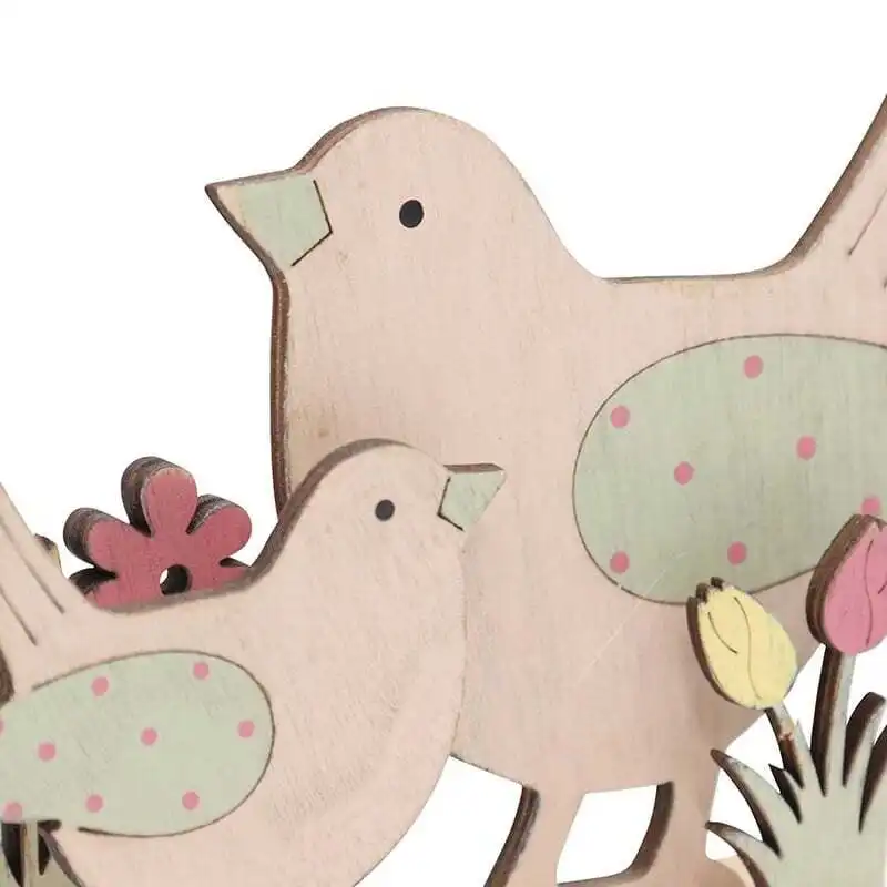 Willow & Silk Wooden 15cm Set of 2 Glam Bird Family Ornament