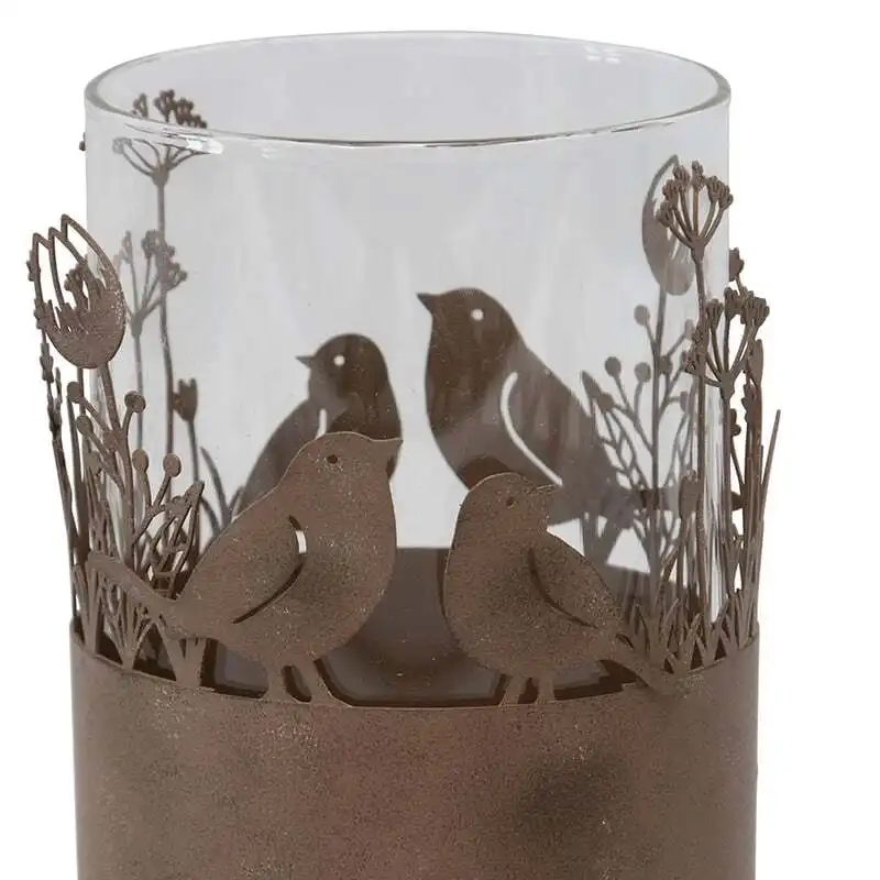 Willow & Silk Set of 2 Metal Glass 17cm Rustic Bird Candle Holders