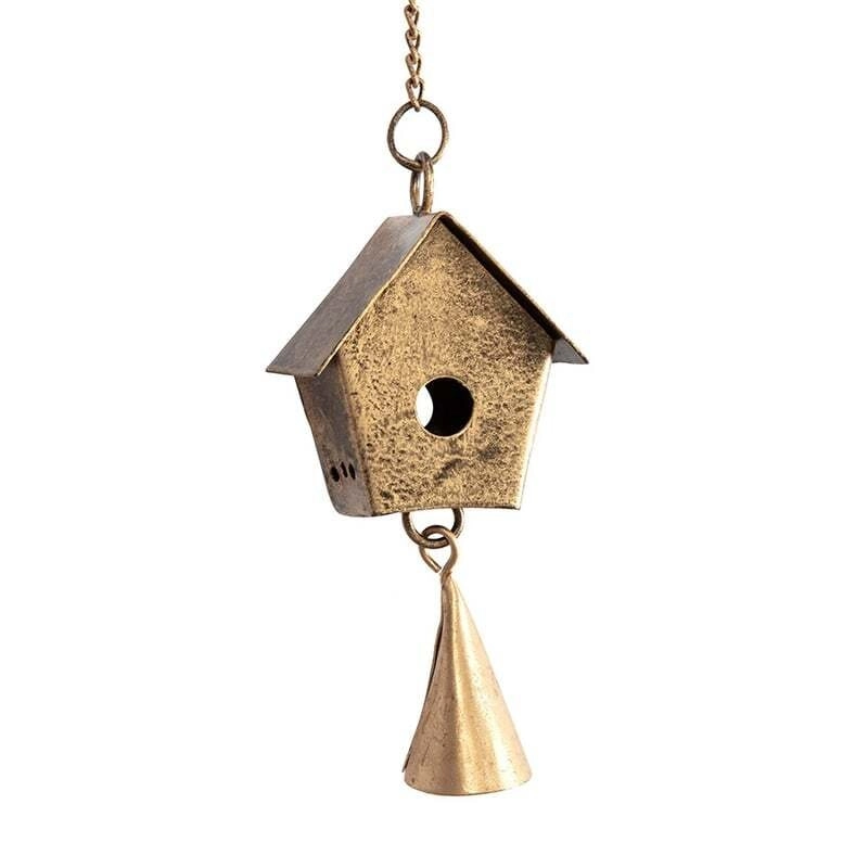 Willow & Silk Handmade 50cm Golden Hanging Arch Bird House/Bells Wind Chime