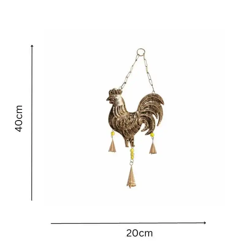 Willow & Silk Hanging 40cm Golden Metal Rooster Wind/Door Chime