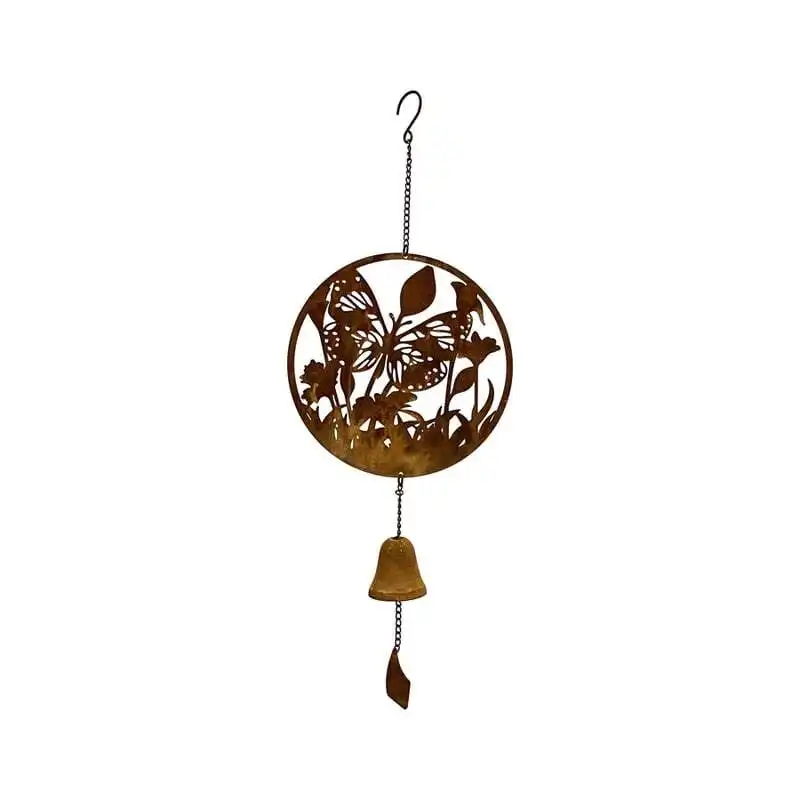 Willow & Silk Hanging Round 63cm Butterfly Rustic Metal Wall Art w/ Bell