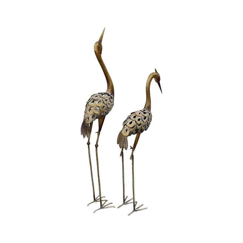 Willow & Silk Metal 114cm/92cm Set of 2 Garden Crane Figurine/Statue