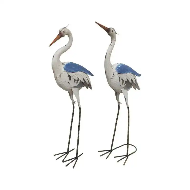 Willow & Silk Metal 87cm/84cm Set of 2 Coastal Egret Crane Couple Statue