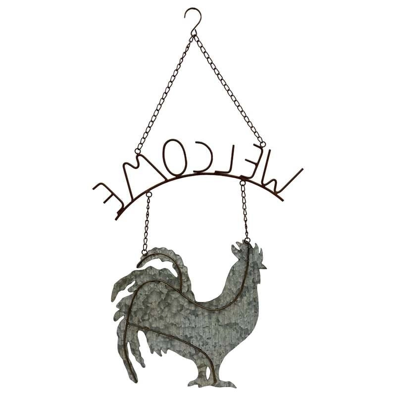 Willow & Silk Hanging 79cm Rustic Rooster Welcome Sign Wall Art