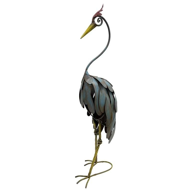 Willow & Silk Metal 70cm Large Crane Looking Down Figurine