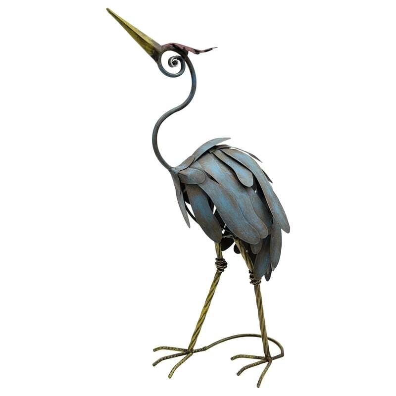 Willow & Silk Metal 54cm Animal Crane Figurine Looking Up