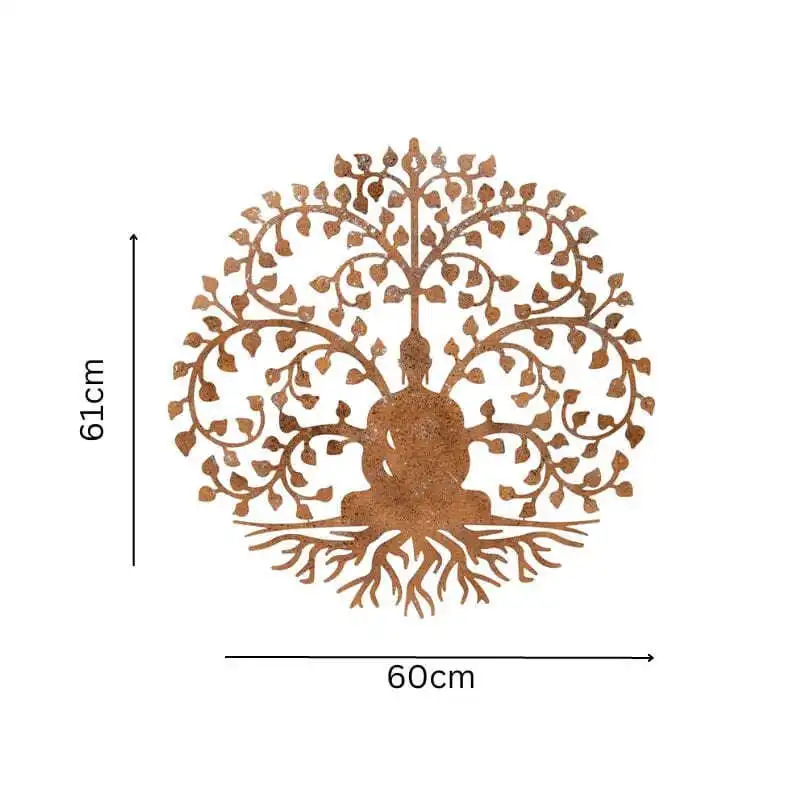 Willow & Silk Laser Cut 61cm Rusty Frameless Buddha Serenity Wall Art