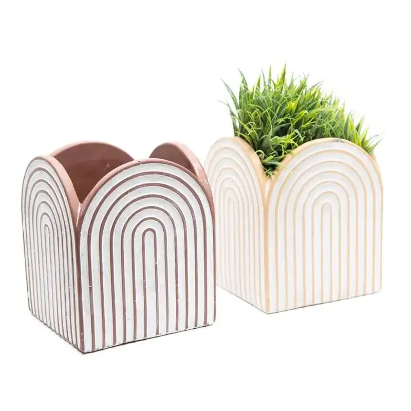 Willow & Silk Set of 2 White Arch Square 17cm Cement Pot/Planters