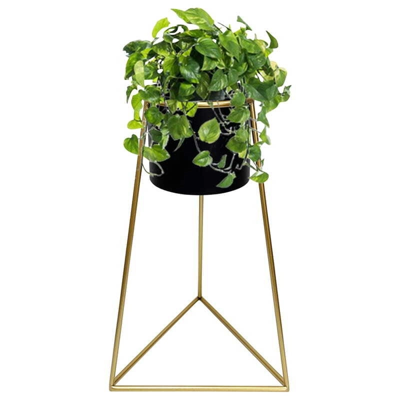 Willow & Silk Black Metal Pot/Planter 45cm on Gold Pyramid Stand