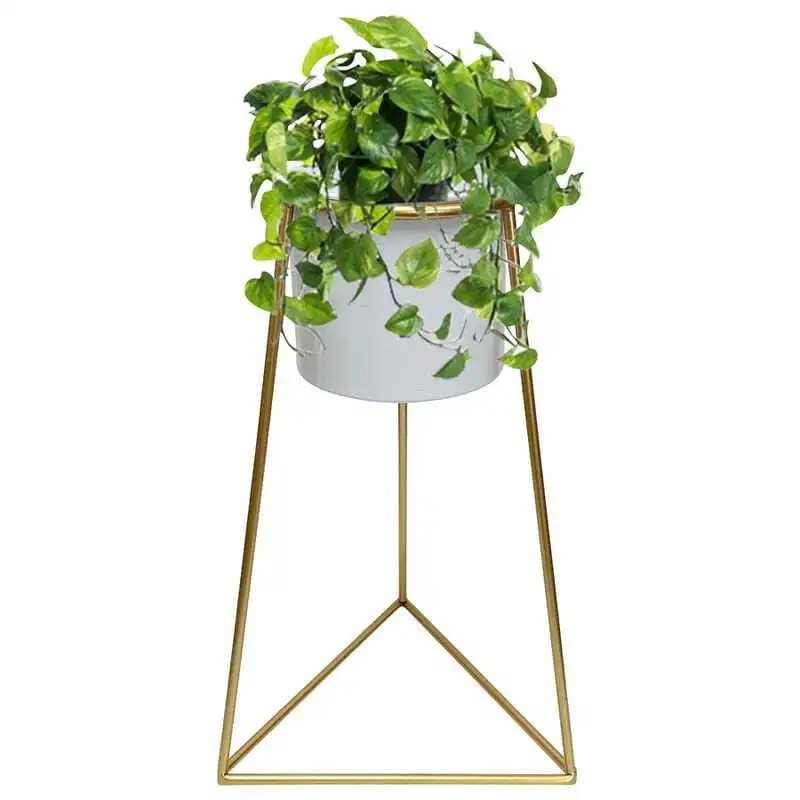 Willow & Silk White Metal Pot/Planter 45cm on Gold Pyramid Stand