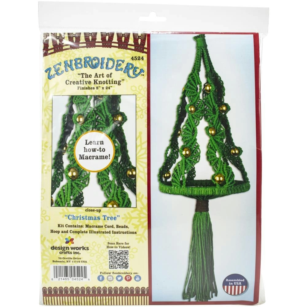 Design Works/Zenbroidery Macramé Wall Hanging Kit, Christmas Tree- 8"x24"