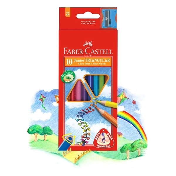 Faber-Castell Junior Triangular Colour Pencil, Assorted- 10pk