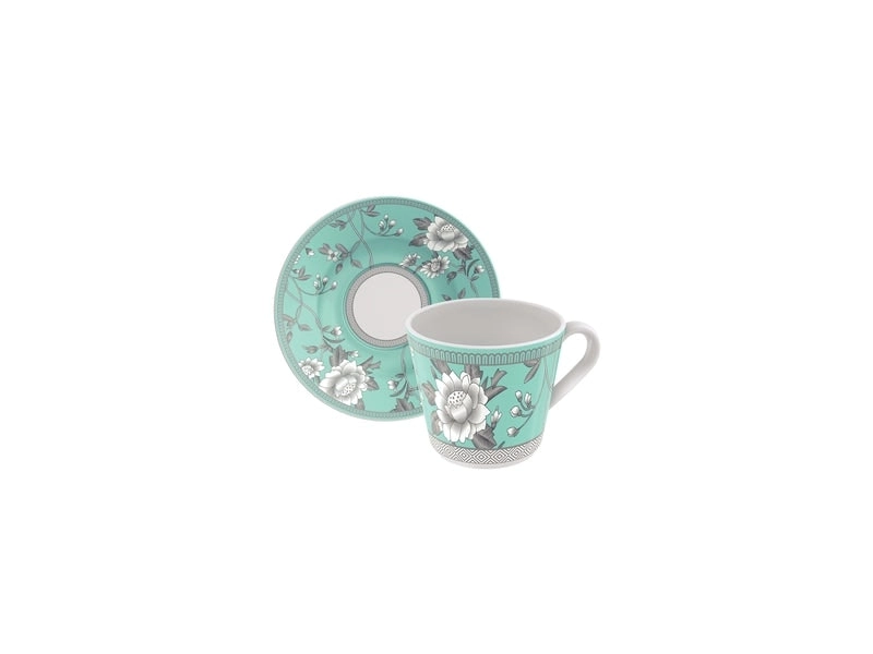 Tramontina Helen 12-Piece Set of Decorated Porcelain Tea Cups and Saucers, 185 ml