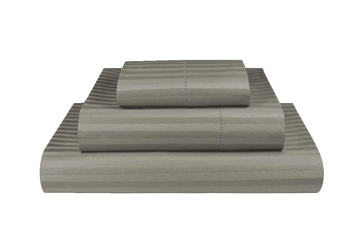 Grey 1000TC Microfibre 1cm Stripe Fitted, Flat Sheet Set