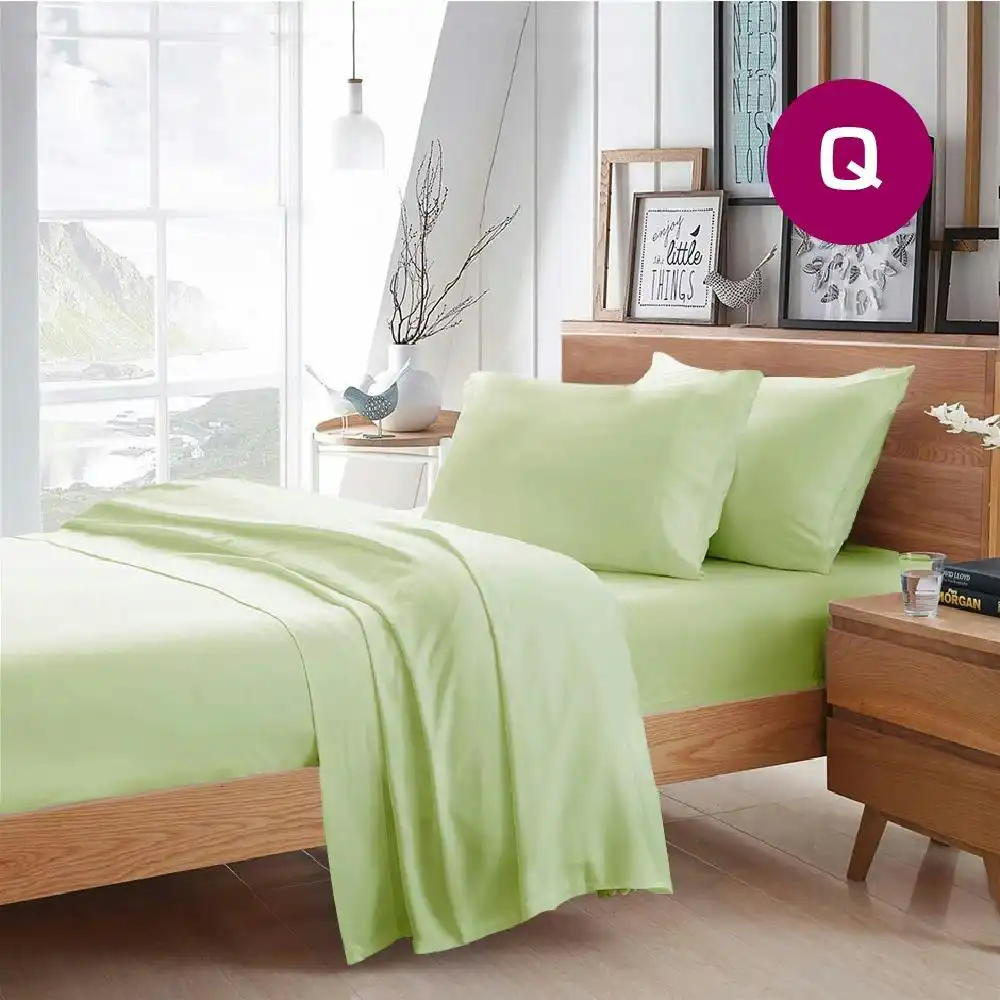 Queen Size Pistachio Color Poly Cotton Fitted Sheet Flat Sheet Pillowcase Sheet Set