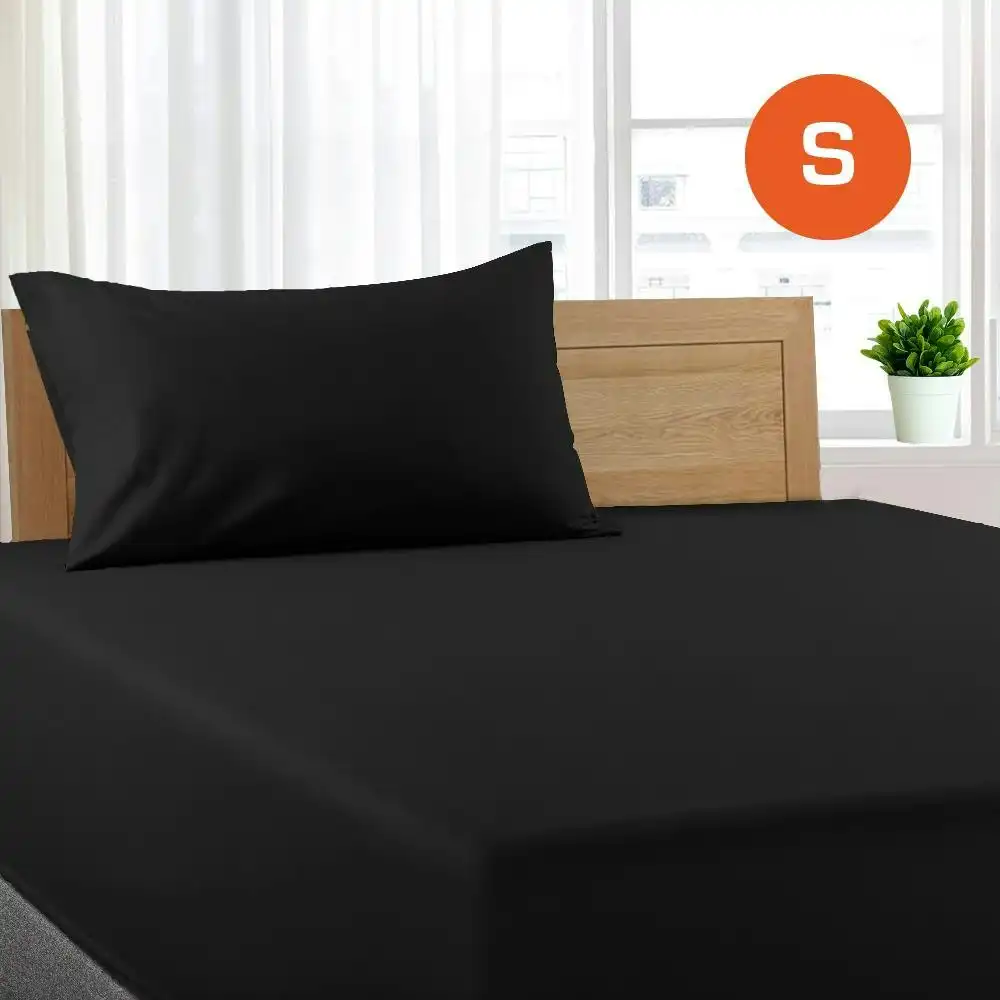 Single Size Black Color Poly Cotton Fitted Sheet + Pillowcase