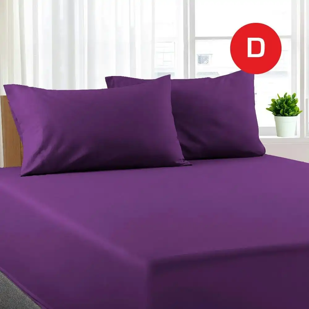 Double Size Purple Color Poly Cotton Fitted Sheet + Pillowcase