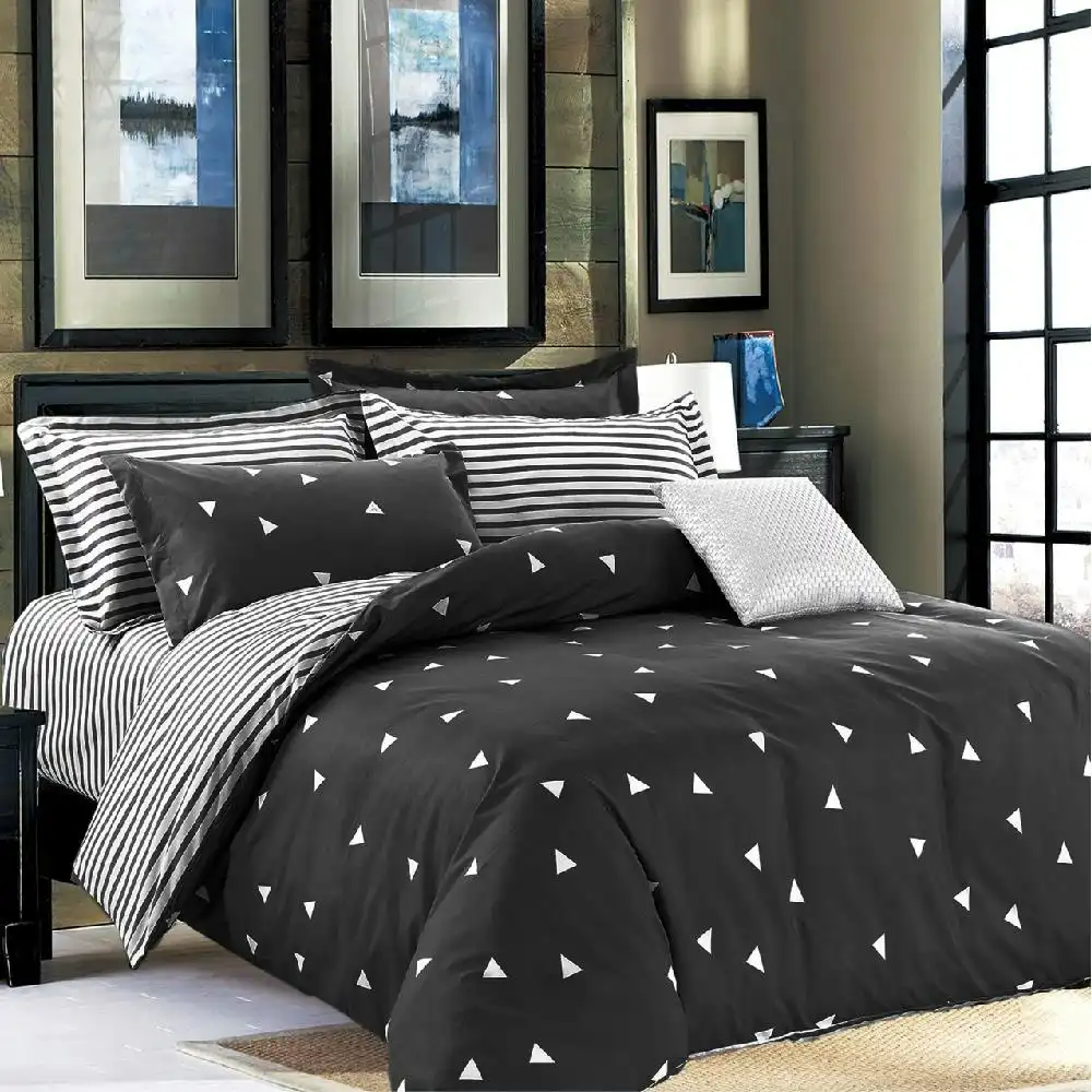 Black Triangles Design Soft Quilt Doona Duvet Cover PIllowcase Set