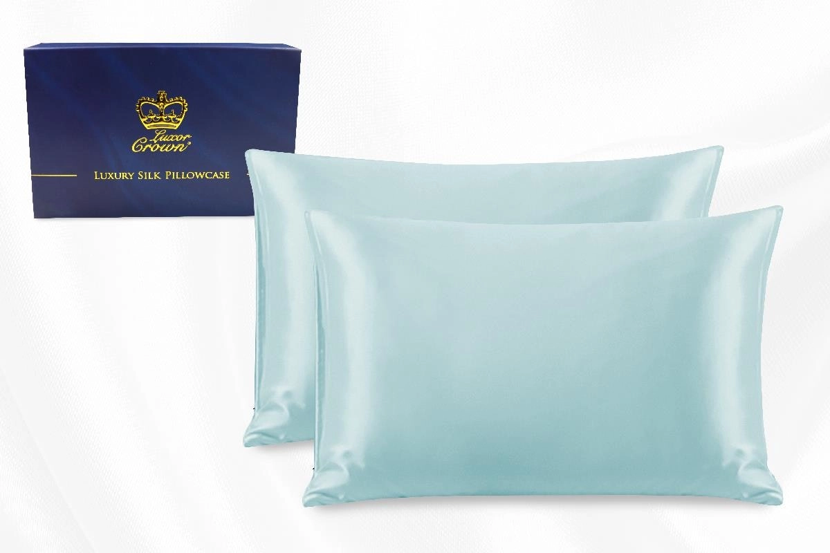 Two Pieces 100% Pure Two-Side Mulberry Silk Pillowcase Aqua