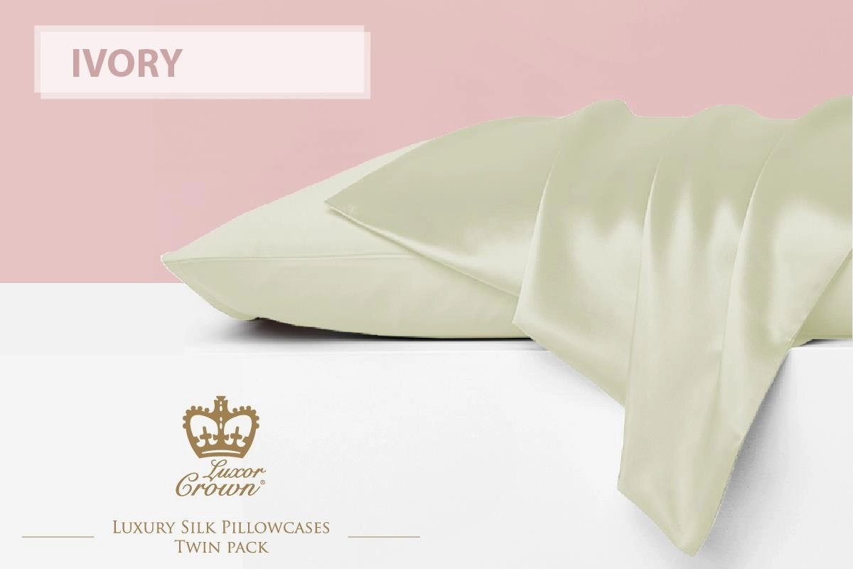 Luxor Crown Set of 2 Mulberry Silk Pillowcases IVORY