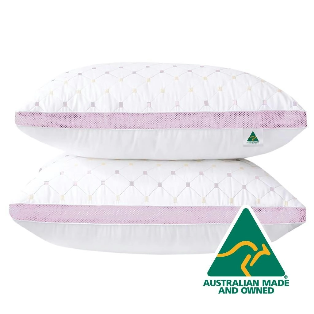 Aus Made Twin Pack Hotel Quality Pink Diamond Checked Ultra Plush Soft Pillow