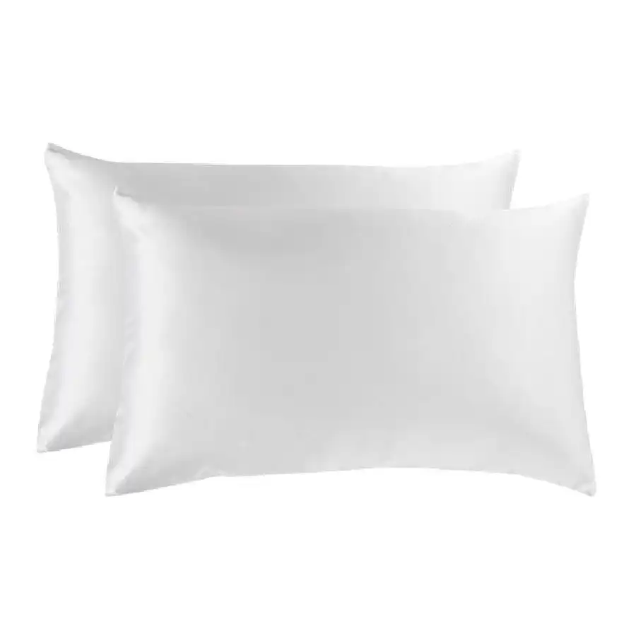 Two Silky/Silk Feel Satin Pillowcases-White