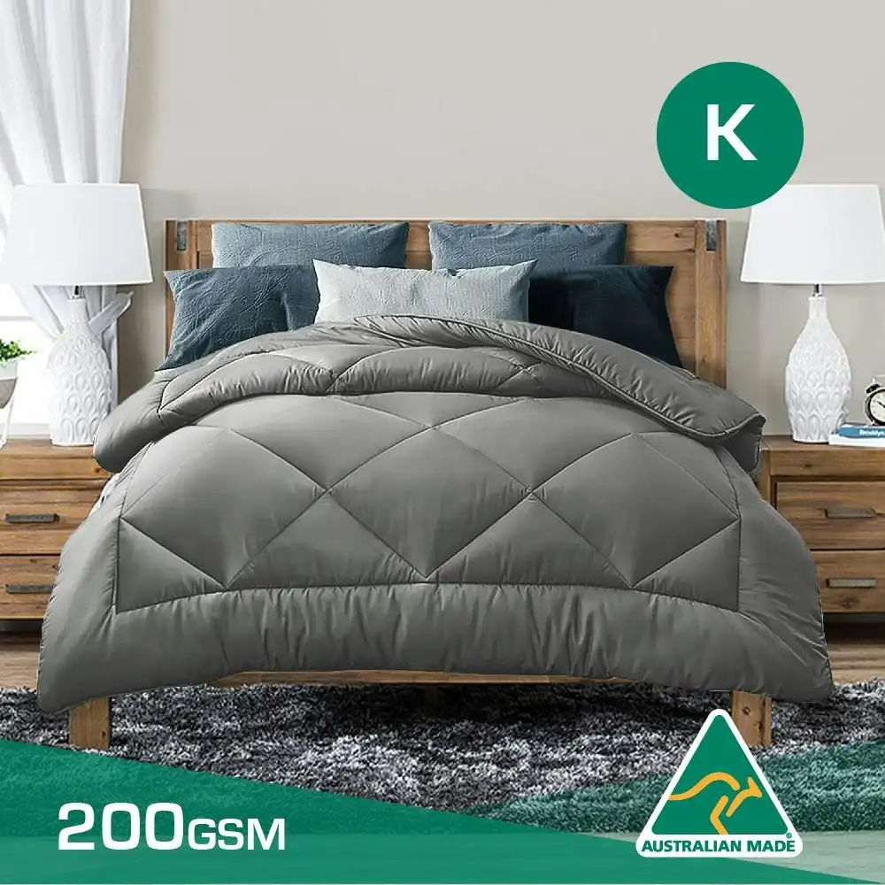 King Size Aus Made Summer Weight Soft Bamboo Blend Quilt Grey Cover