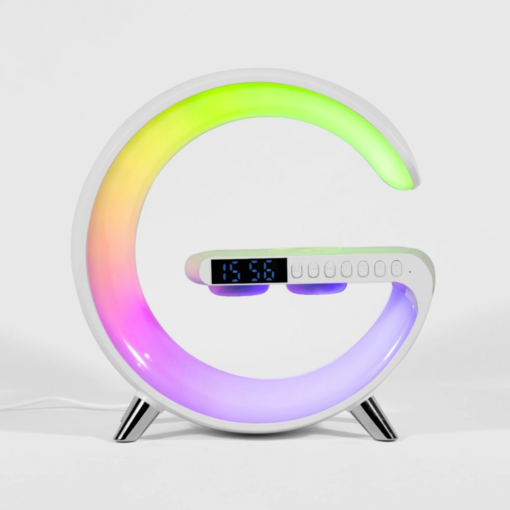 Smart Lamp Bluetooth Speaker with Alarm Clock 15W Wireless Fast Charger White