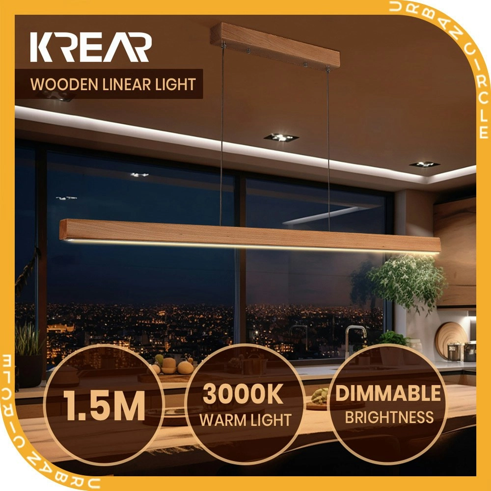 Krear 150CM Wooden Pendant Light Rectangle LED Strips Linear Lighting Beech Wood